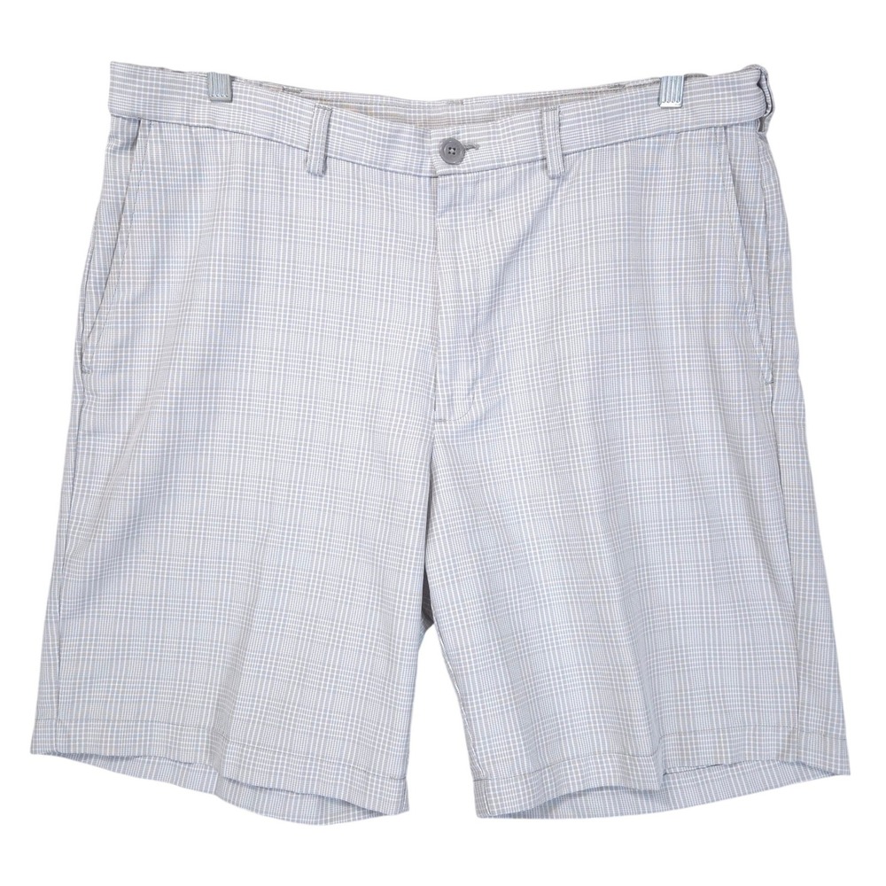 Haggar Plaid Golf Shorts Mens 38x9 Grey White Windowpane H26 Expandable Waist